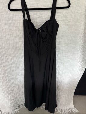 Classic Black Midi Dress with Adjustable Ties
